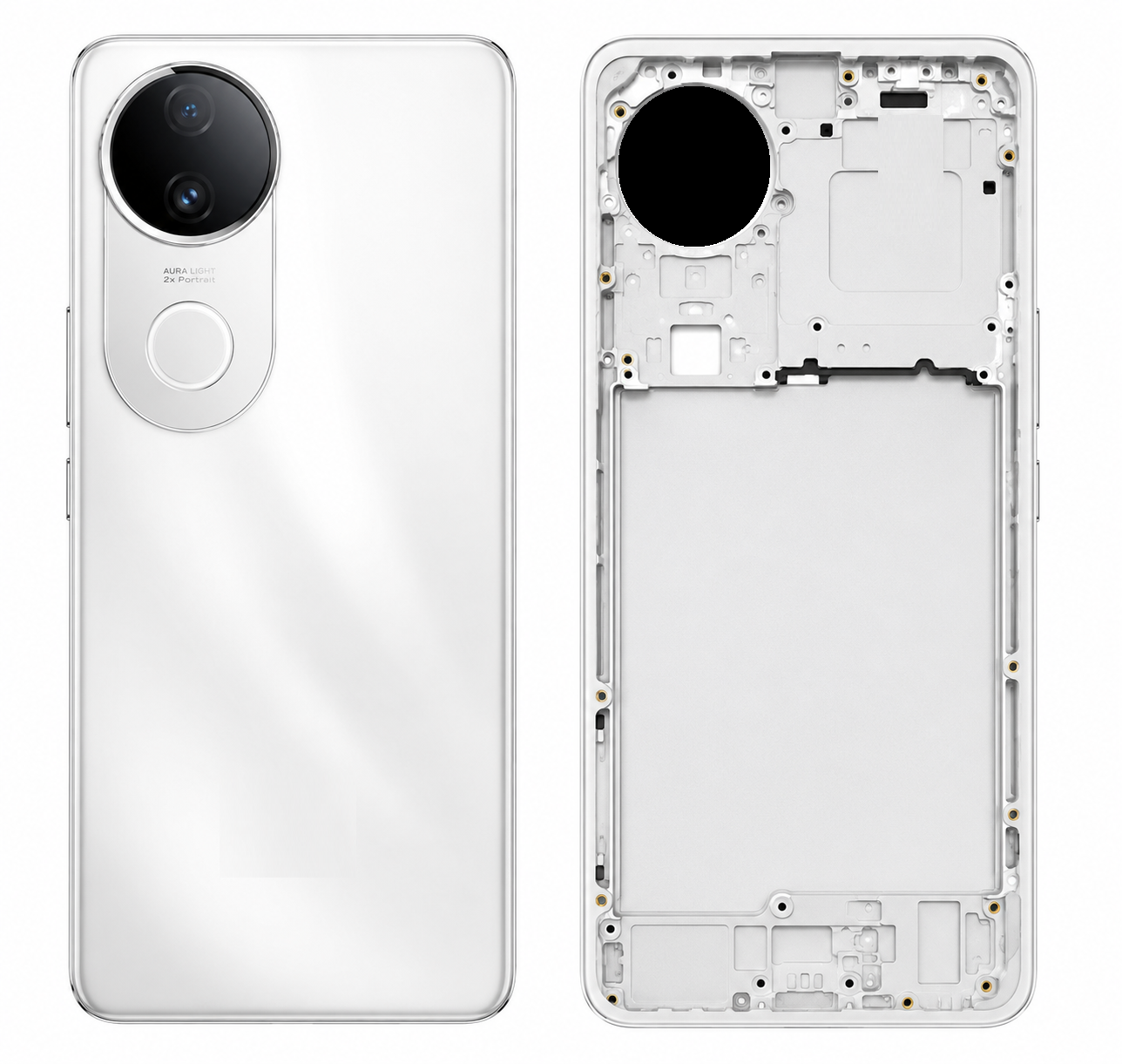 Compatible Replacement iQOO Z10R 5G Full Body Housing Replacement Back Frame Middle Chassis with Side Keys – Blue & White Color: WHITE
